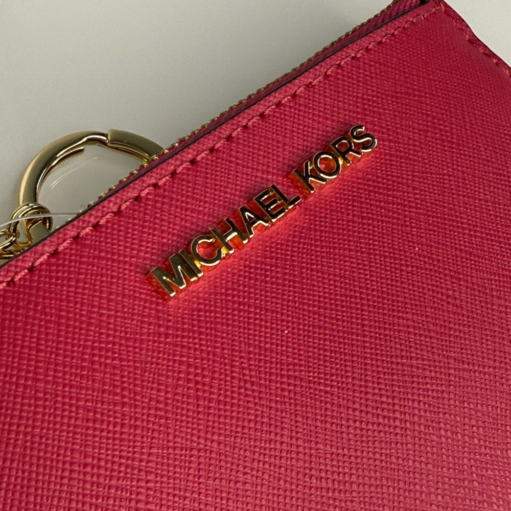 MICHAEL KORS Jet Set Travel Coinpouch Key Wallet in Carmine Pink NWT - Picture 5 of 7